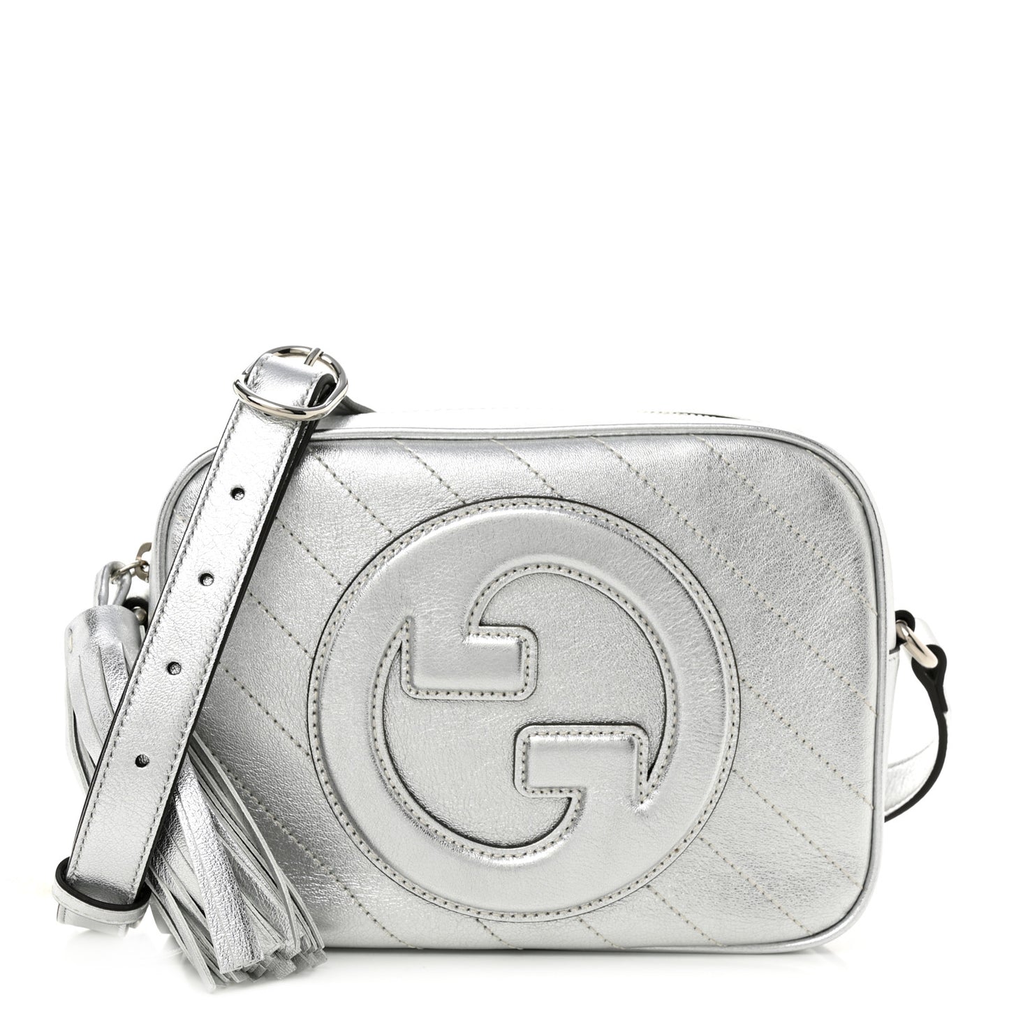 Metallic Sakai Be Green Calfskin Diagonal Stitched Small Blondie Shoulder Bag Silver