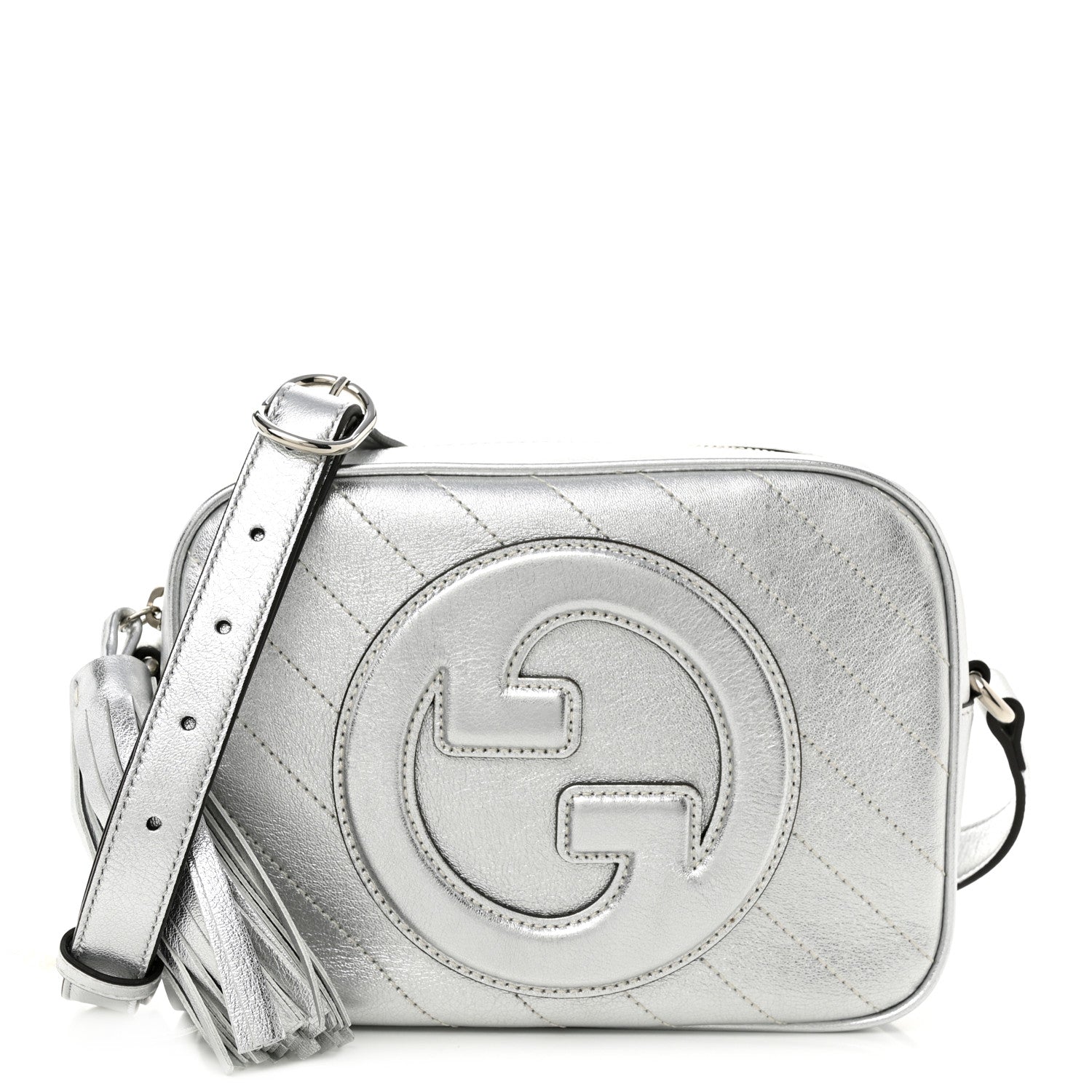 Gucci Metallic Sakai Be Green Calfskin Diagonal Stitched Small Blondie Shoulder Bag Silver 1 of 10