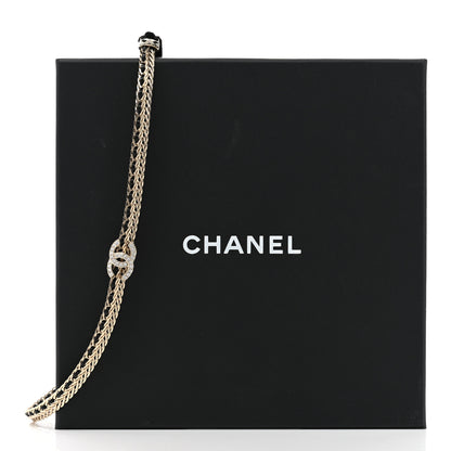 Chanel Metal Lambskin Crystal CC Chain Tie Headband Gold Black 4 of 4