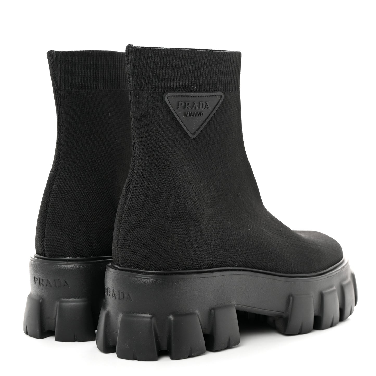Knit Rubber Triangle Logo Monolith 55mm Ankle Boots 38 Black