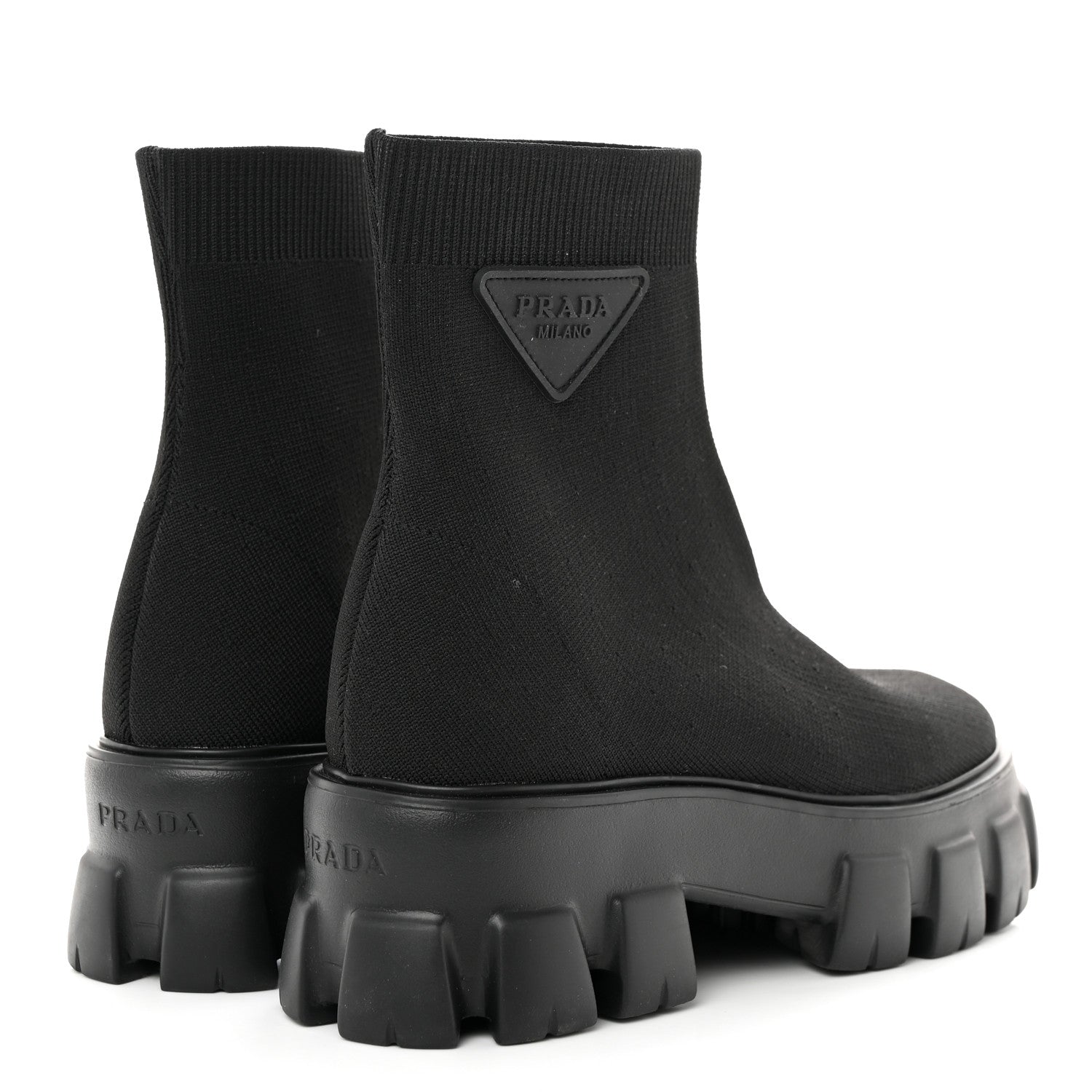 Prada Knit Rubber Triangle Logo Monolith 55mm Ankle Boots 38 Black 4 of 7