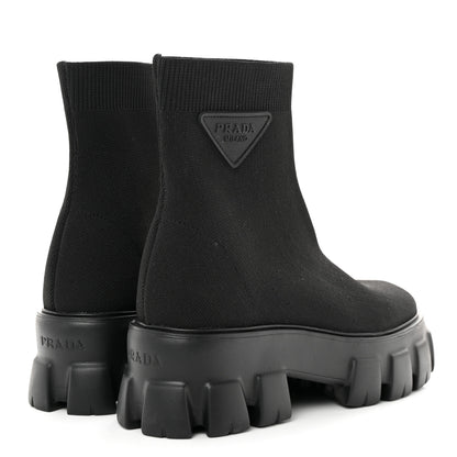 Prada Knit Rubber Triangle Logo Monolith 55mm Ankle Boots 38 Black 4 of 7