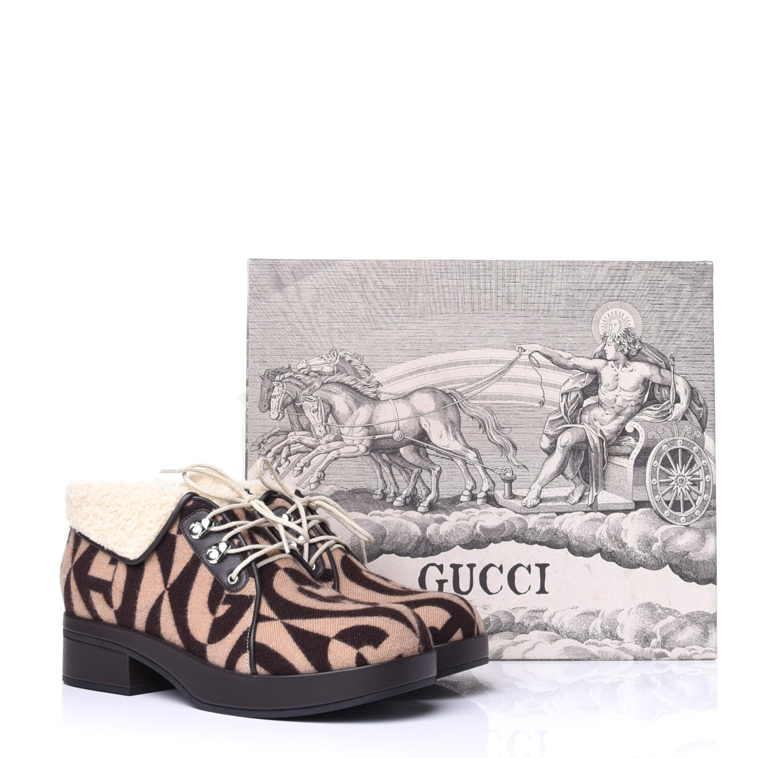 Gucci Wool Faux Shearling G Rhombus Womens Victor Ankle Boots 40.5 Beige Cocoa 10 of 10