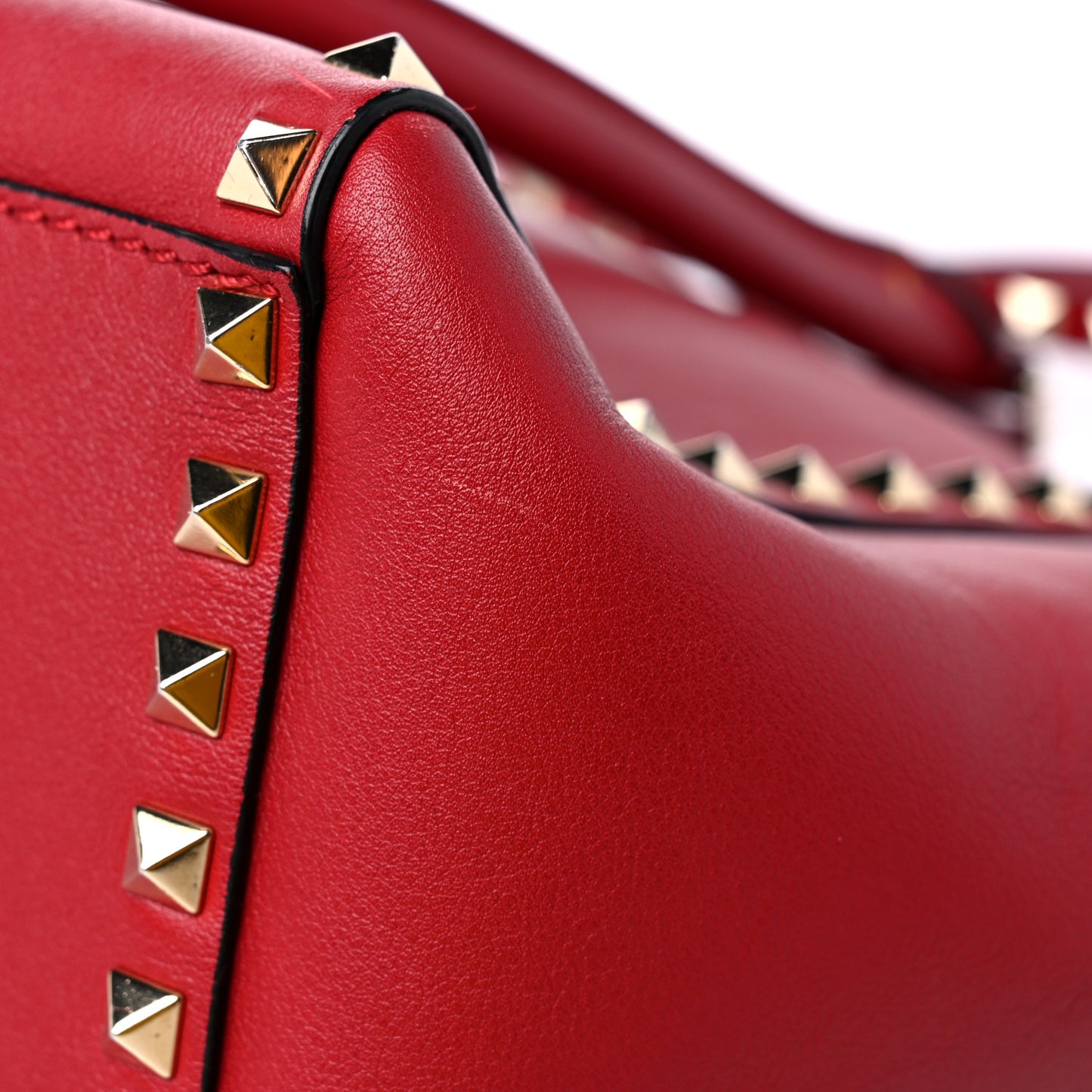 Vitello Rockstud Double Handle Tote Red
