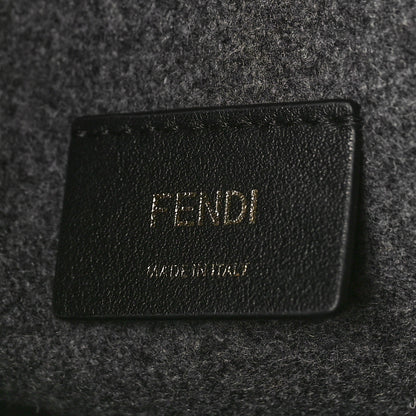 Fendi Melange Flannel Plexiglass Satin Logo Embroidered Threaded Edge Large Fendi Sunshine Shopper Tote Grigio Black 6 of 9