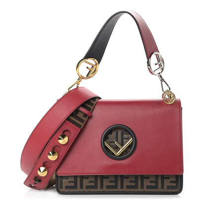 Fendi Vitello Century F is Fendi Bi-Color FF 1974 Embossed Kan I Shoulder Bag Fragola Maya Black 1 of 18