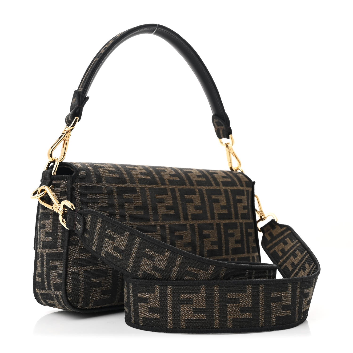 Fendi Fabric Jacquard FF 1974 Medium Baguette Tobacco Moro Black 3 of 10