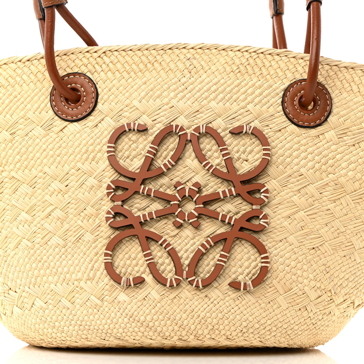 Loewe Calfskin Raffia Small Anagram Basket Tote Bag Natural Tan 7 of 9