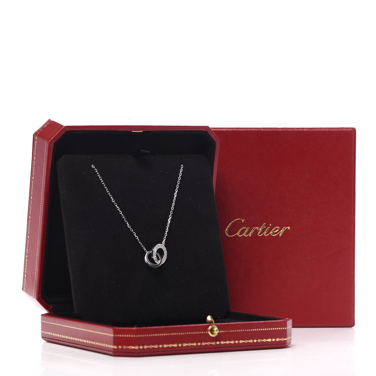Cartier 18K White Gold Diamond Interlocking LOVE Paved Necklace 7 of 7