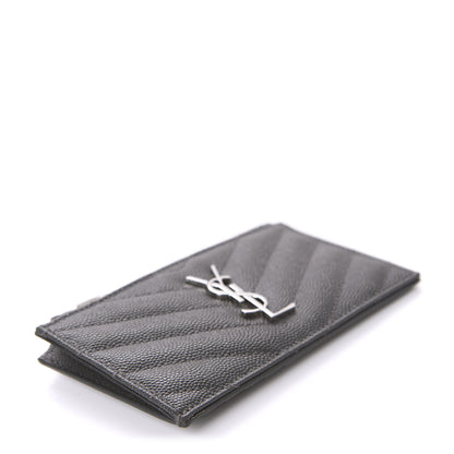 Saint Laurent Grain De Poudre Matelasse Chevron Monogram Fragments Zippered Card Case Coal 4 of 8