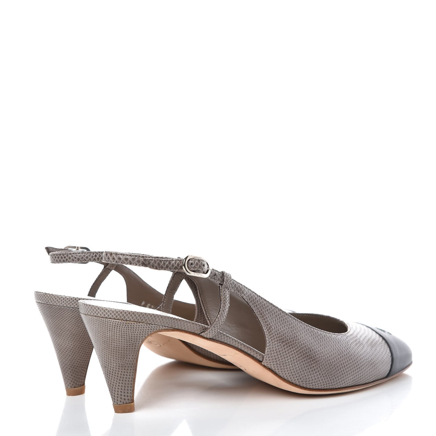 Lizard Grosgrain Cap Toe CC Slingback Sandals 40 Taupe