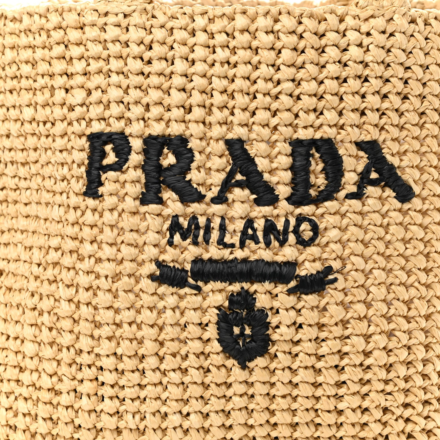Prada Yarn Raffia Effect Crochet Embroidered Small Logo Tote Naturale 7 of 9