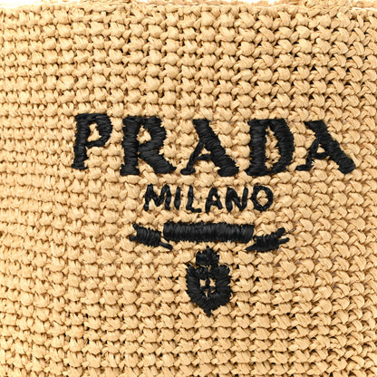 Prada Yarn Raffia Effect Crochet Embroidered Small Logo Tote Naturale 7 of 9