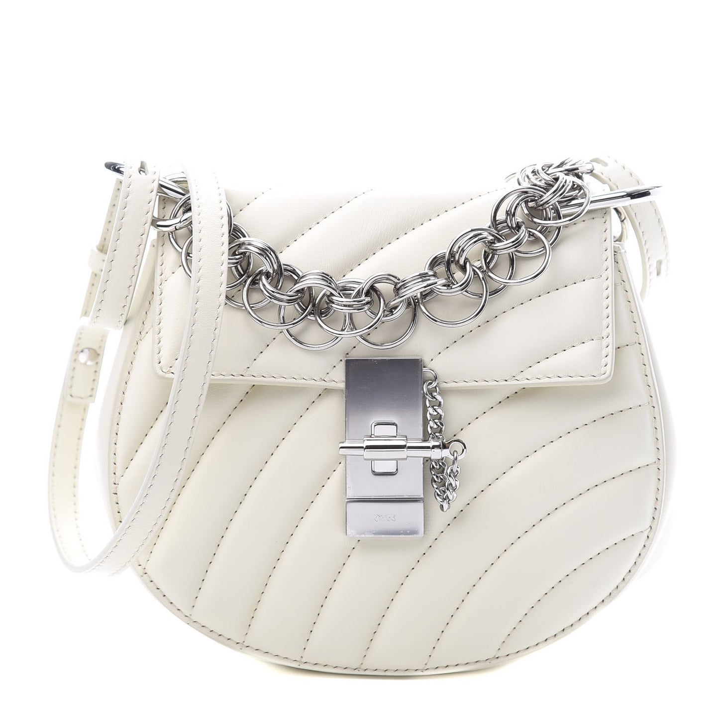 Calfskin Quilted Mini Drew Bijou Shoulder Bag Natural White