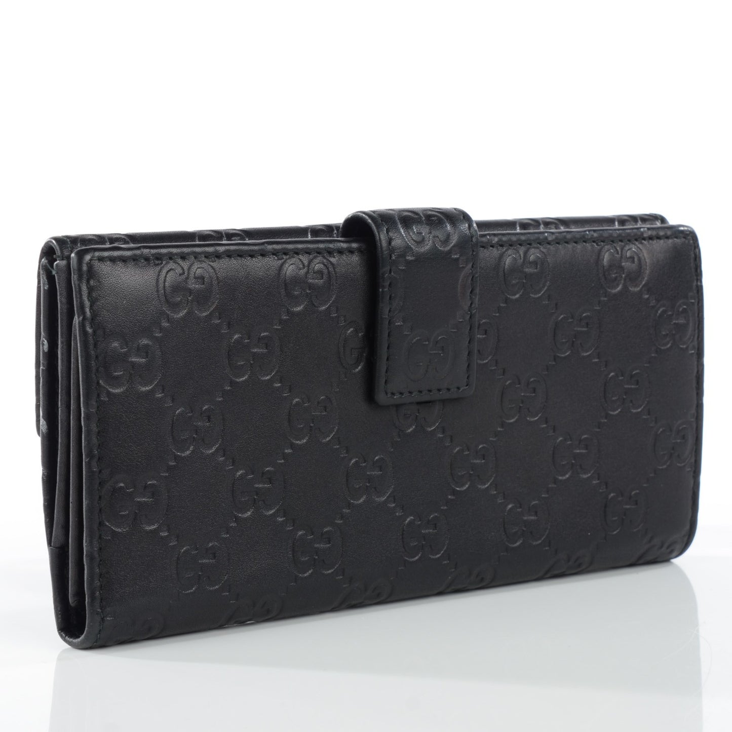 Guccissima Margaux Calfskin Metal Bar Continental Flap Wallet Black