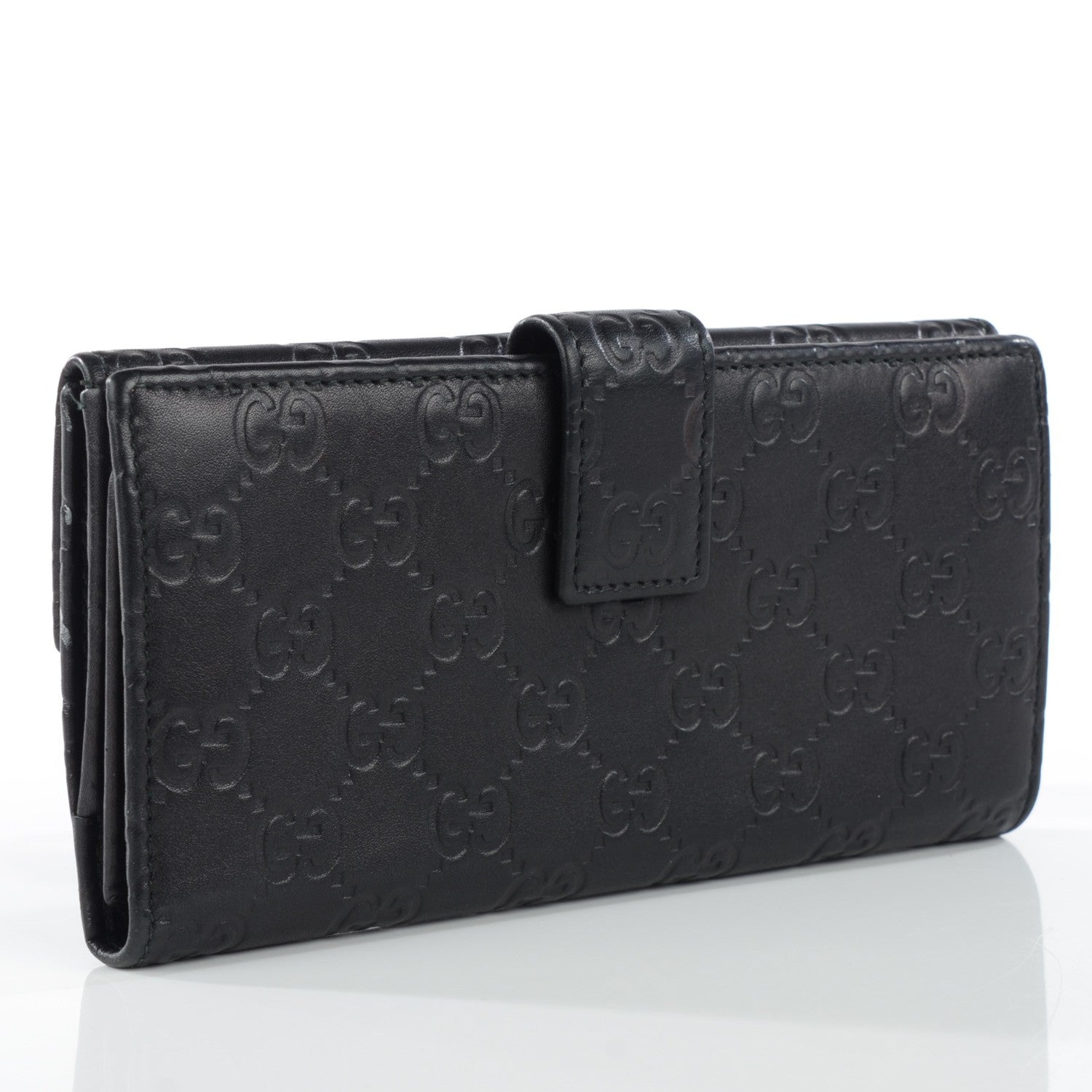 Gucci Guccissima Margaux Calfskin Metal Bar Continental Flap Wallet Black 4 of 10
