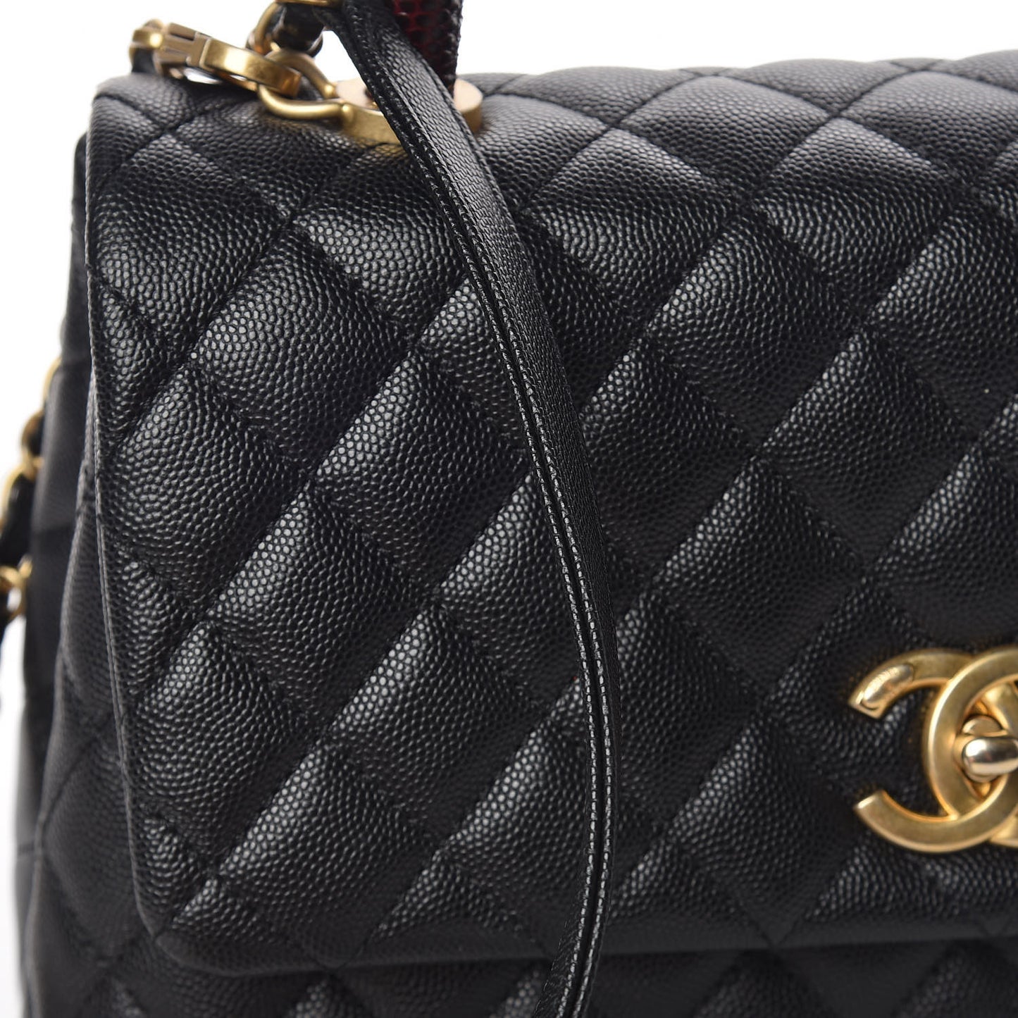 Caviar Lizard Embossed Quilted Small Coco Handle Flap Black