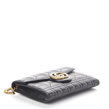 Gucci Calfskin Matelasse Mini Pearly GG Marmont Chain Wallet Black 4 of 9