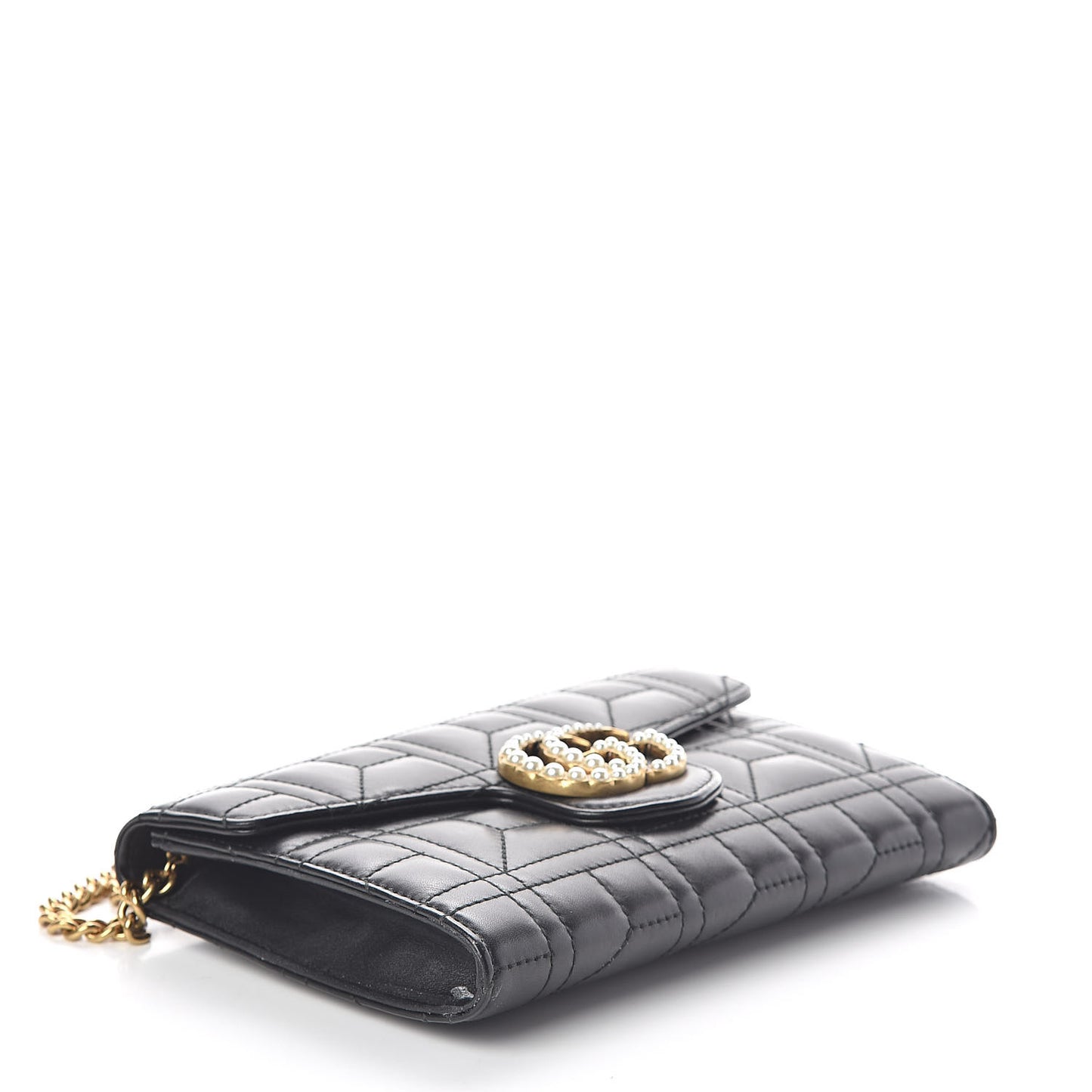 Calfskin Matelasse Mini Pearly GG Marmont Chain Wallet Black
