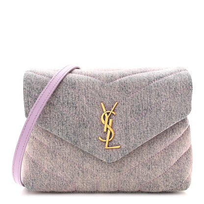 Saint Laurent Denim Y Quilted Monogram Toy Loulou Crossbody Bag Bleached Lilac 1 of 11