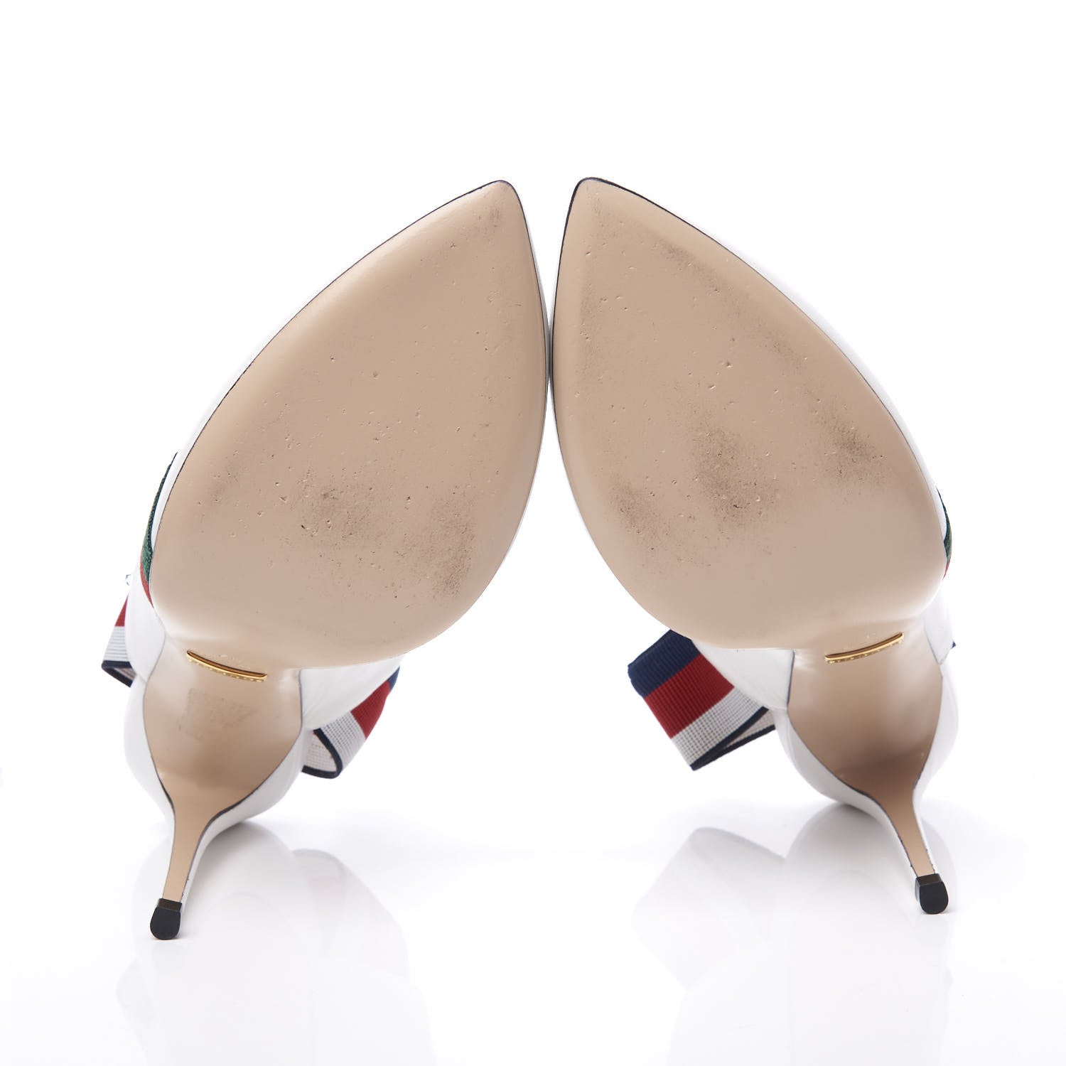Gucci Malaga Kid Web Sylvie High Heel Slingback Pumps 37 White 6 of 12