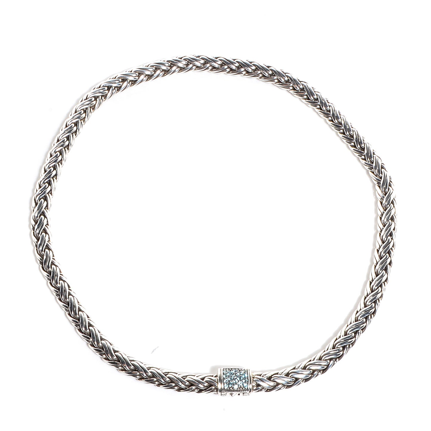 Sterling Silver Blue Topaz Classic Chain Kepang Double Wrap Bracelet Medium