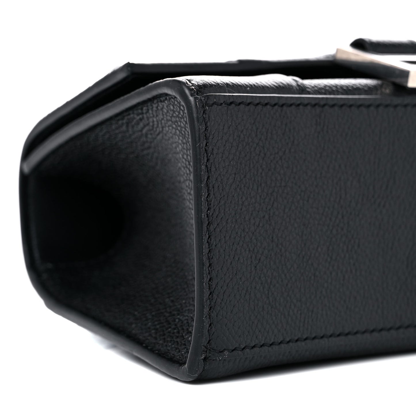 Grained Calfskin Hourglass Top Handle Bag XS Black