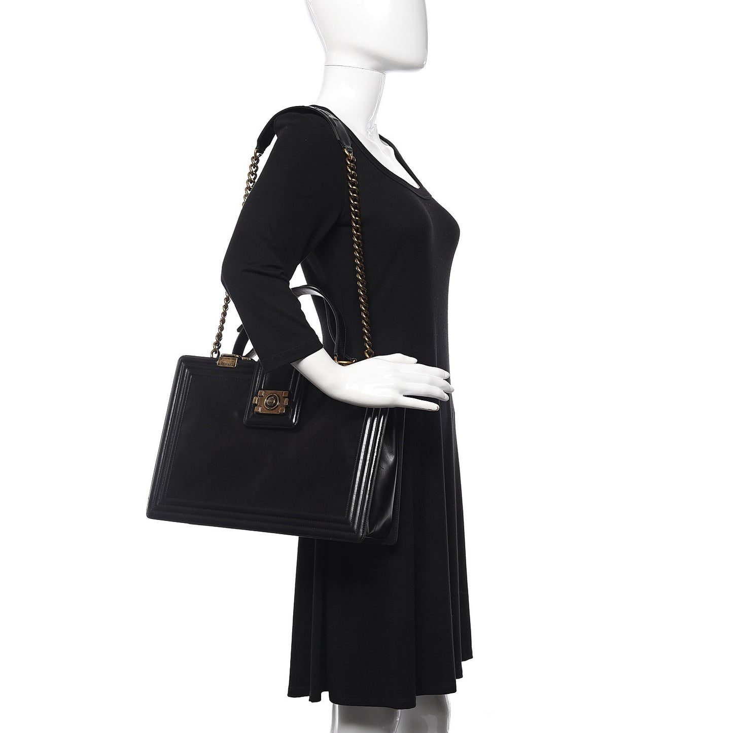 Glazed Calfskin Boy Tote Black