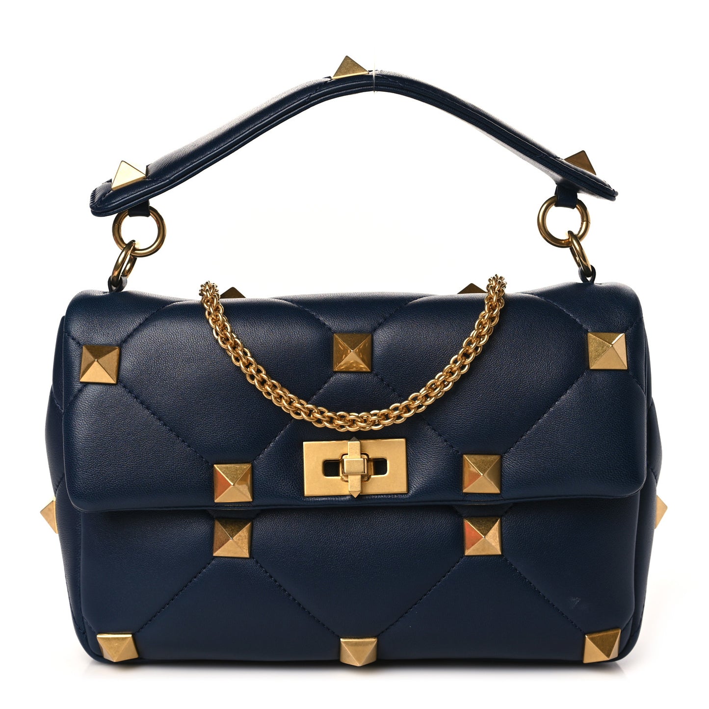 Nappa Large Roman Stud Shoulder Bag Marine