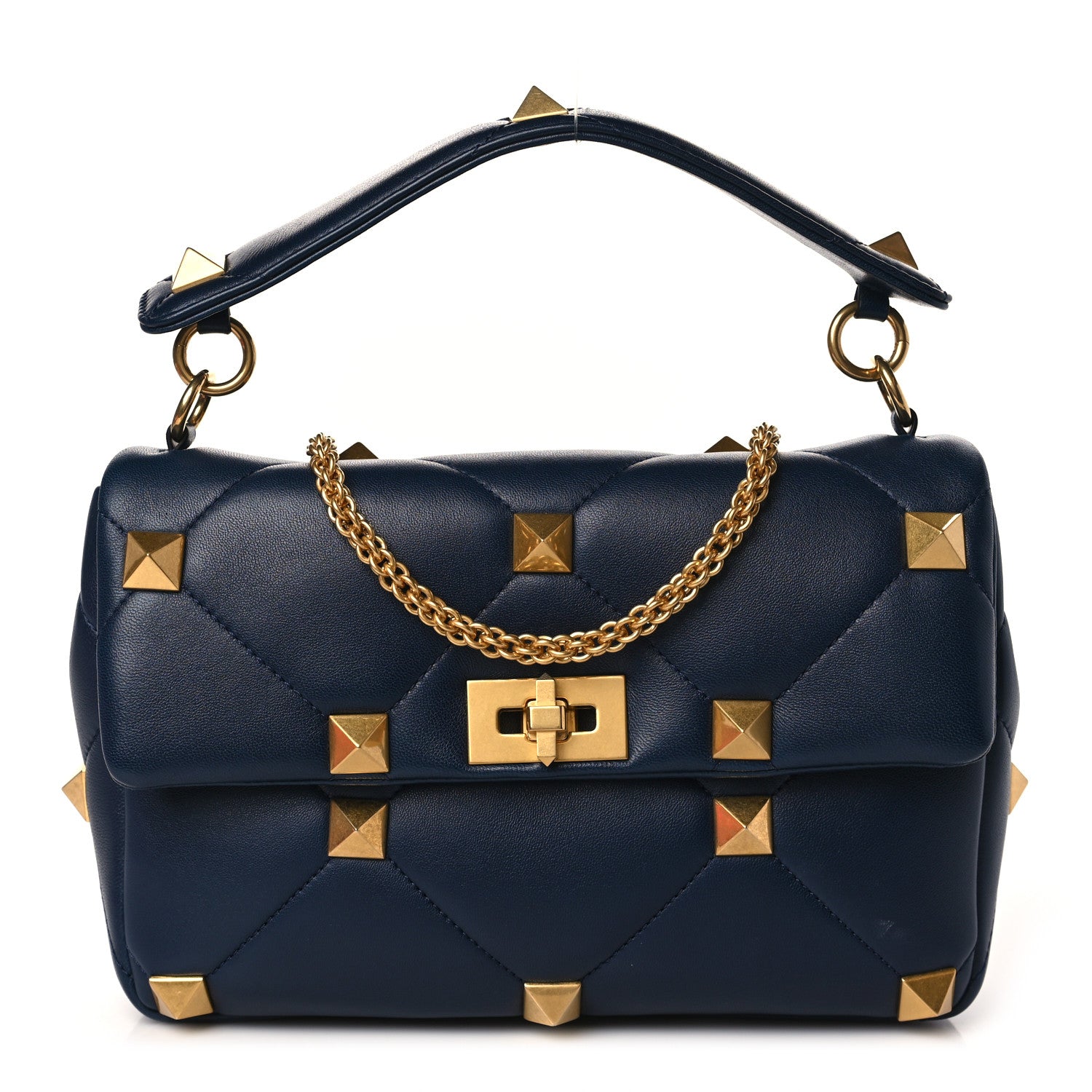 Valentino Garavani Nappa Large Roman Stud Shoulder Bag Marine 1 of 8