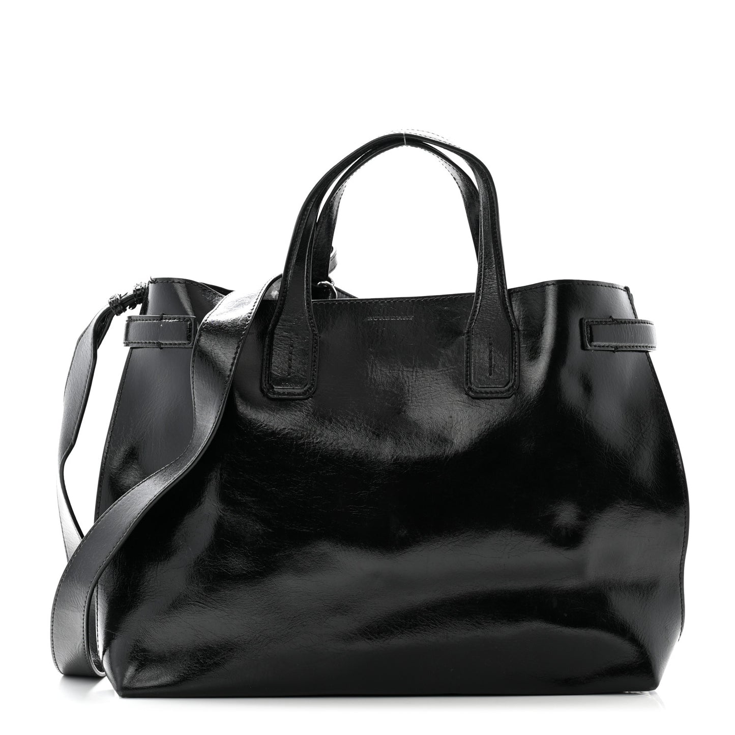 Shiny Soft Calfskin Medium Banner Tote Tote Black