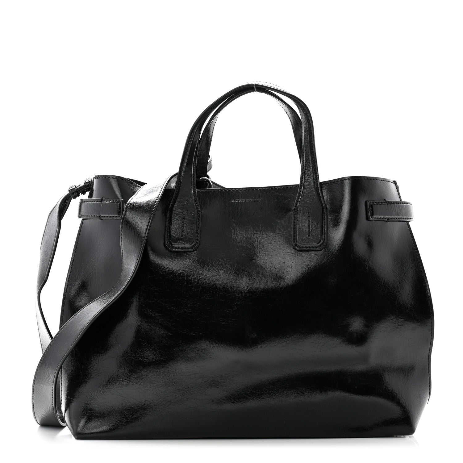 Burberry Shiny Soft Calfskin Medium Banner Tote Tote Black 1 of 11