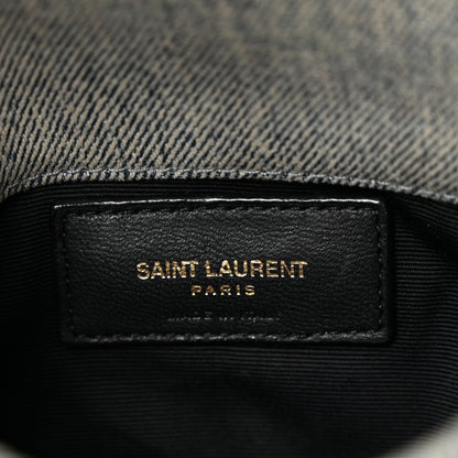 Saint Laurent Denim Quilted Monogram Loulou Puffer Pouch Clutch Blue Gray Light Azur 6 of 7