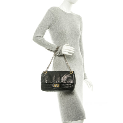 Chanel Metallic Crackled Calfskin Large Perforated Drill Flap Black 2 of 8