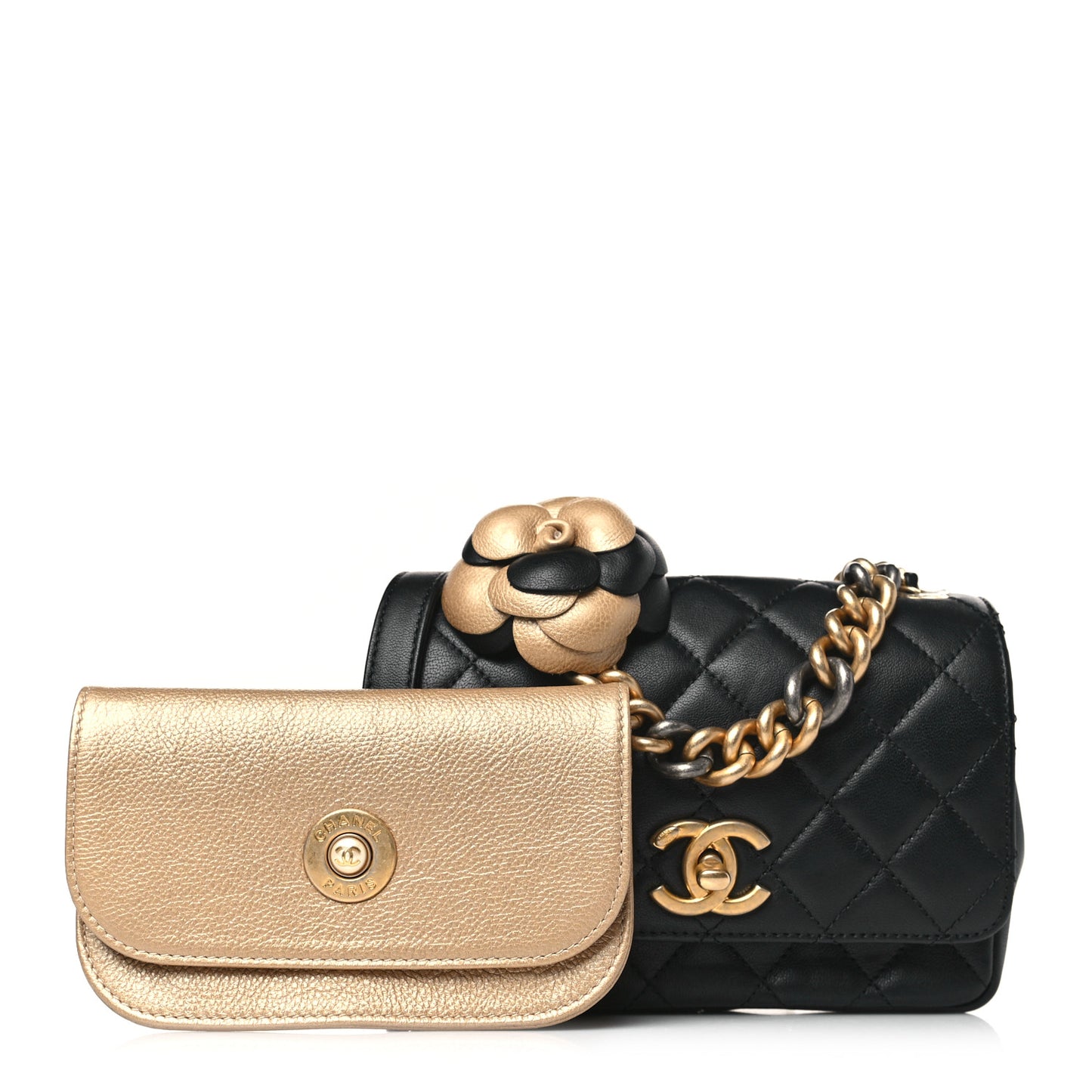 Lambskin Quilted Small Camellia Flower Flap Black