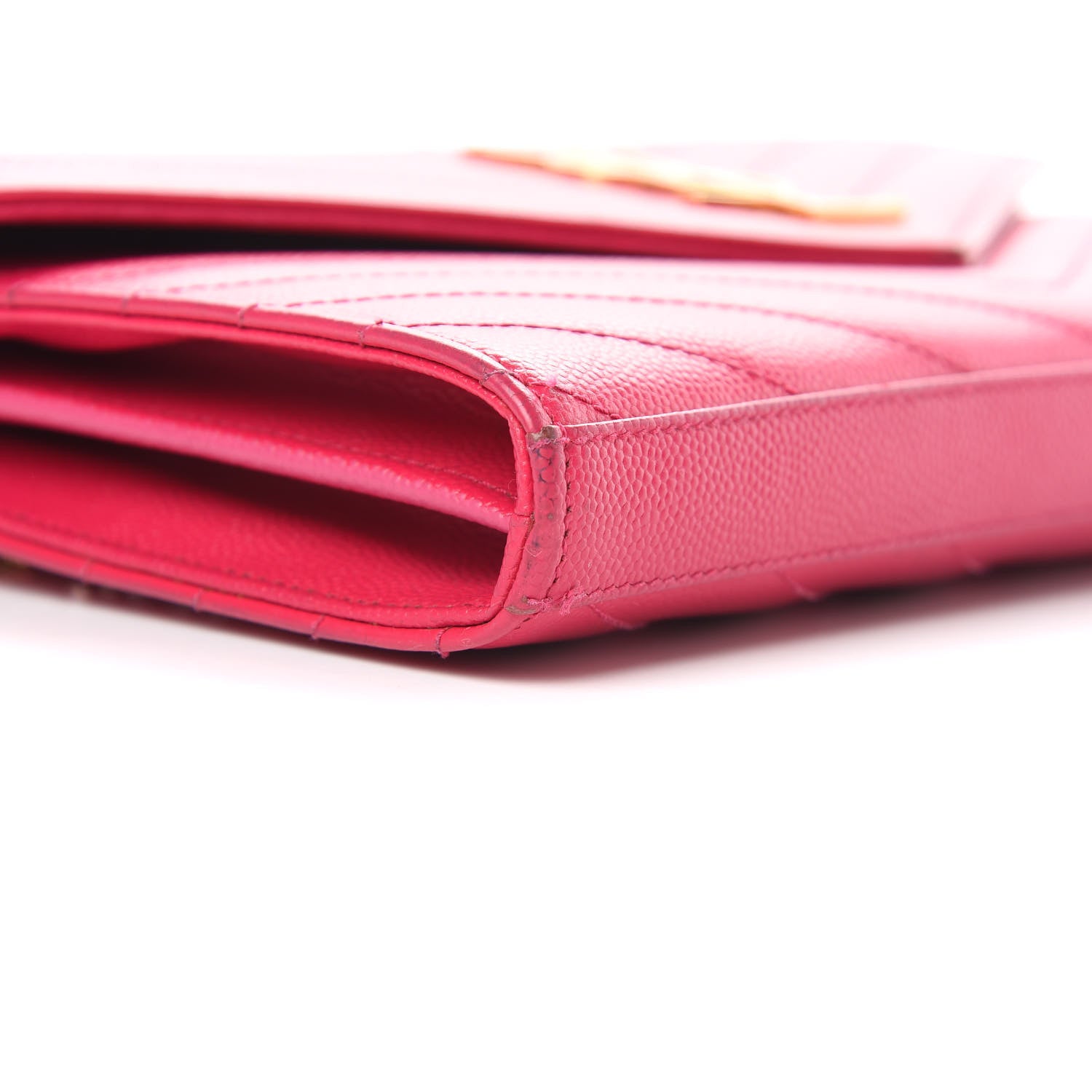Saint Laurent Grain De Poudre Matelasse Chevron Monogram Chain Wallet Bubblegum 10 of 19