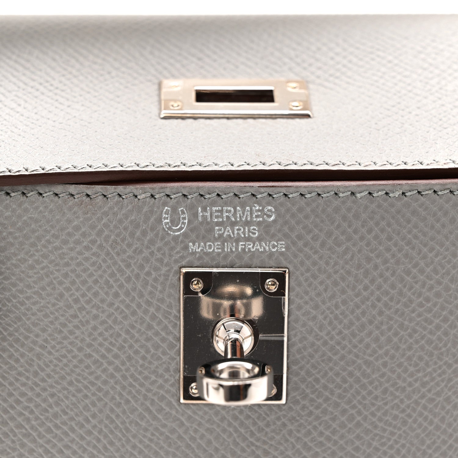 Hermes Epsom Bi-Color Horseshoe Kelly Sellier 25 Gris Mouette Craie 6 of 10