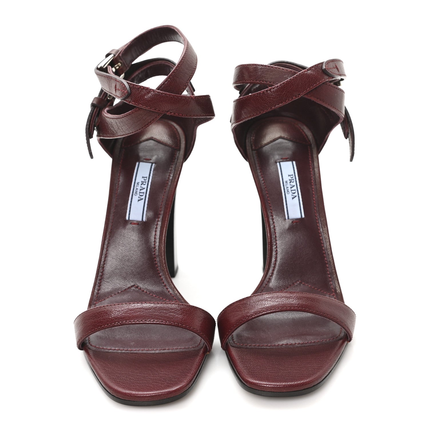 Prada Calfskin Ankle Strap Sandals 37.5 Burgundy 3 of 8