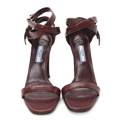 Prada Calfskin Ankle Strap Sandals 37.5 Burgundy 3 of 8