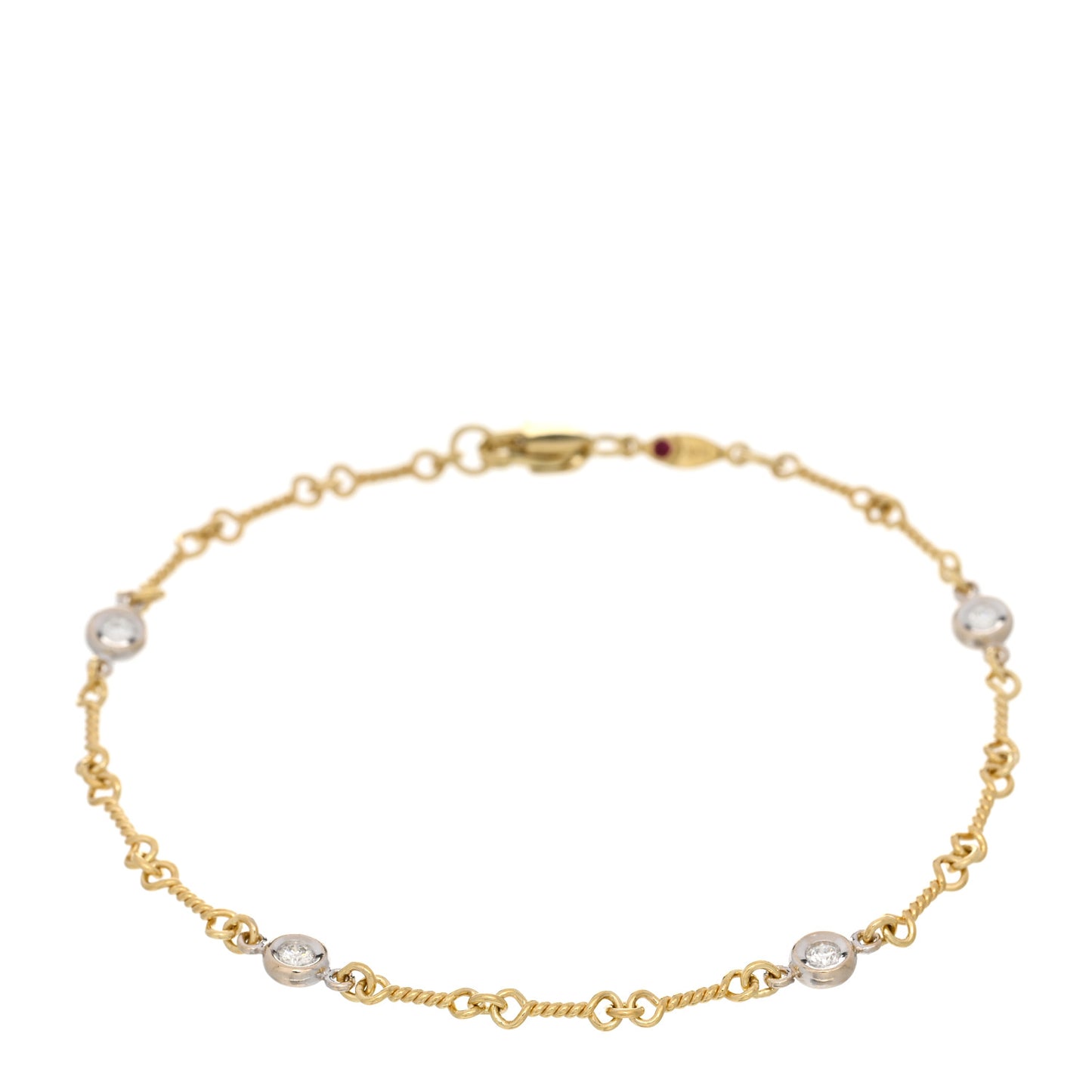 18K Yellow White Gold Diamond DogBone Chain Station Bracelet