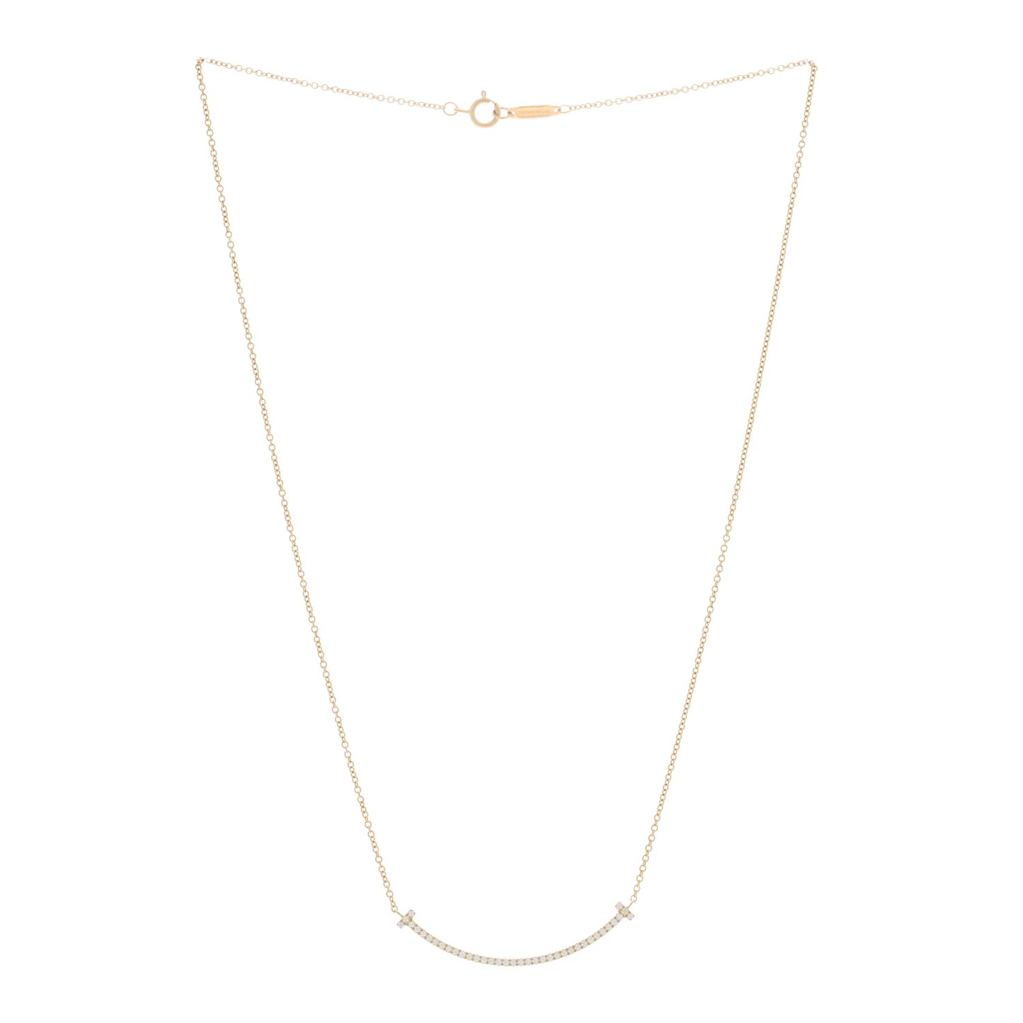 18K Yellow Gold Diamond Small T Smile Pendant Necklace