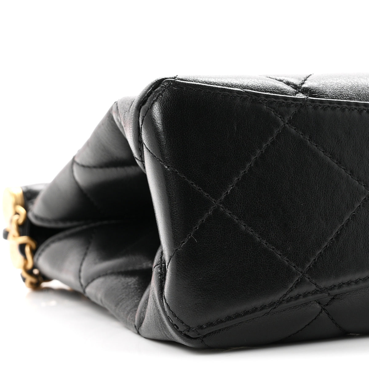 Shiny Lambskin Pearl Small Shopping Bag Black