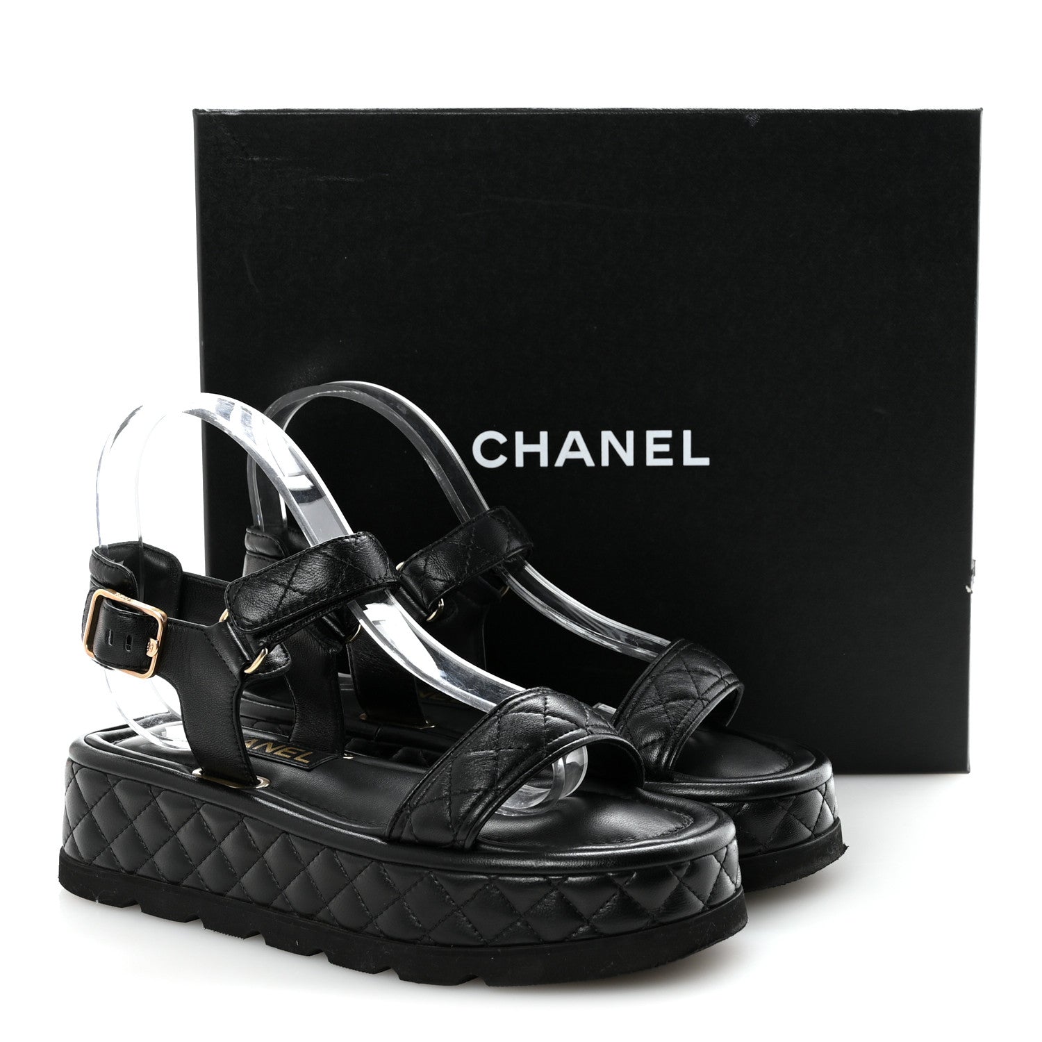 Chanel Lambskin Quilted Platform Sandals 37 Black 17 of 19