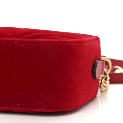 Gucci Velvet Matelasse Small GG Marmont Chain Shoulder Bag Hibiscus Red 10 of 10