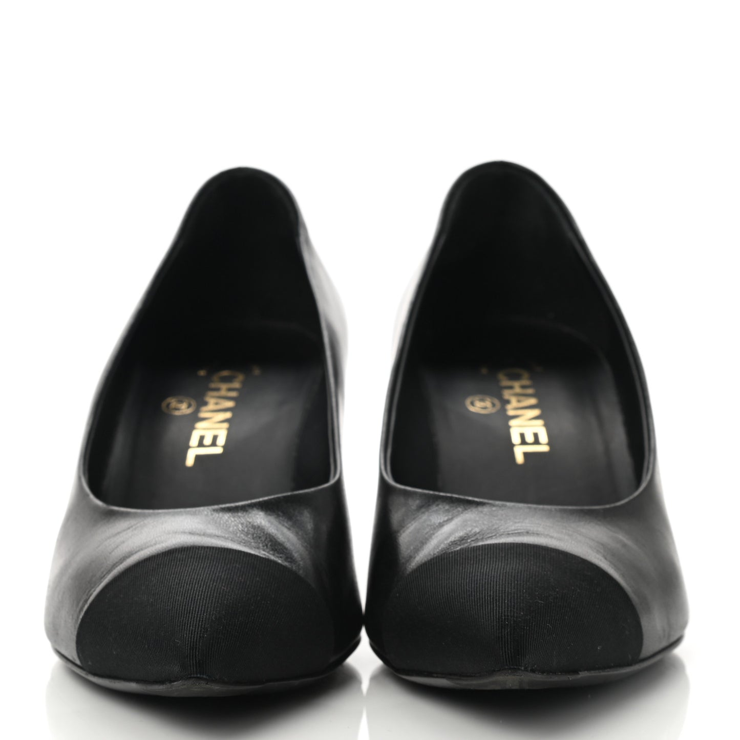 Lambskin Grosgrain Pearl Cap Toe Pumps 38 Black