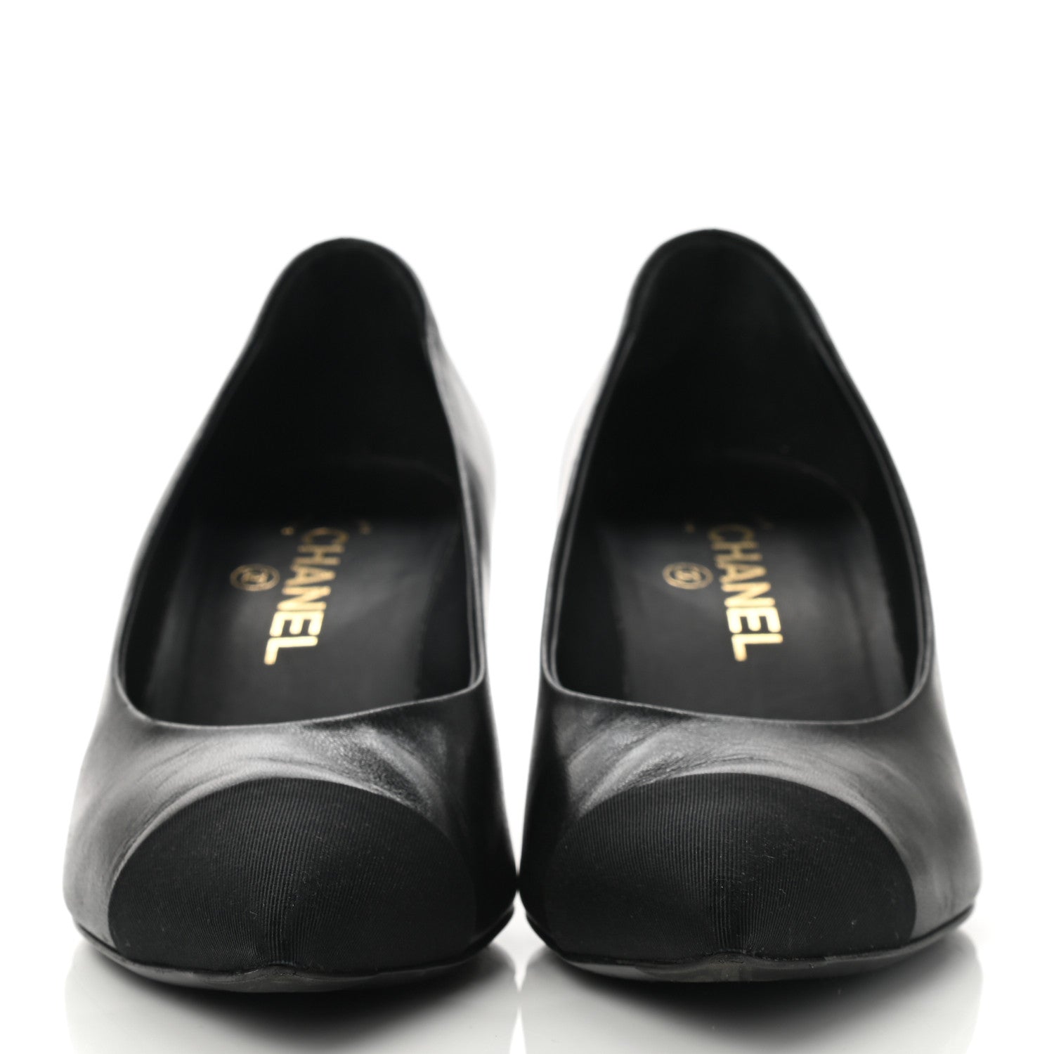 Chanel Lambskin Grosgrain Pearl Cap Toe Pumps 38 Black 2 of 8