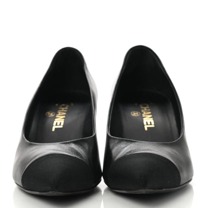 Chanel Lambskin Grosgrain Pearl Cap Toe Pumps 38 Black 2 of 8