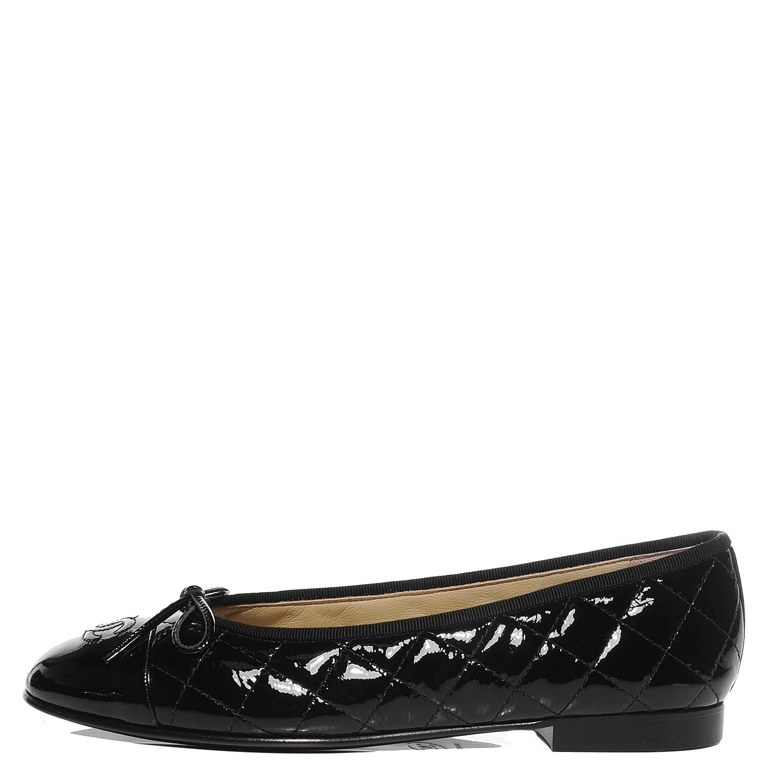 Chanel Patent Quilted Cap Toe Ballerina Flats 39 Black 1 of 8