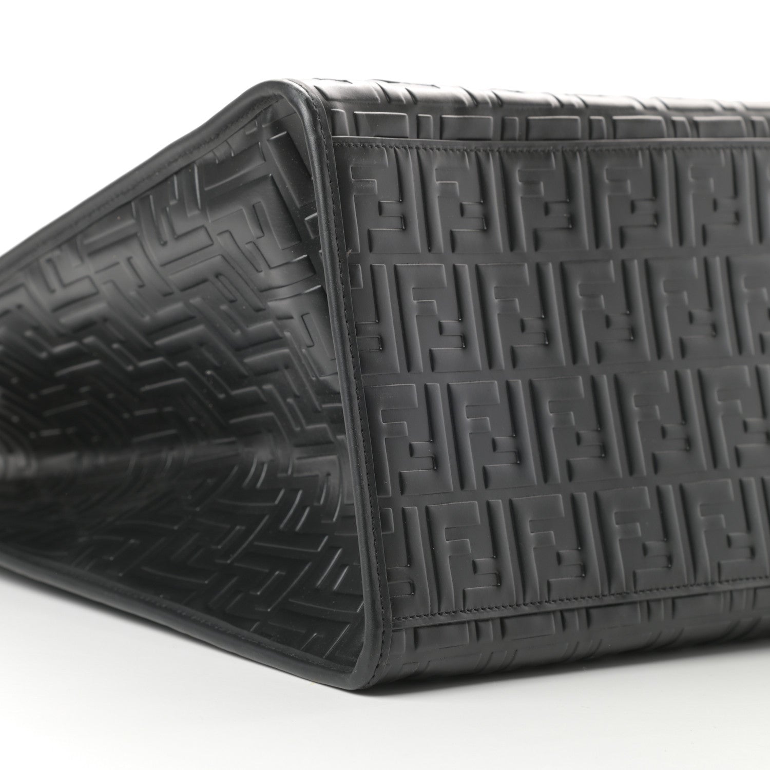 Fendi Vitello Century Wicker FF 1974 Embossed Large Runaway Shopper Tote Black 9 of 12
