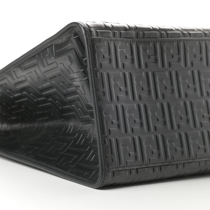 Fendi Vitello Century Wicker FF 1974 Embossed Large Runaway Shopper Tote Black 9 of 12